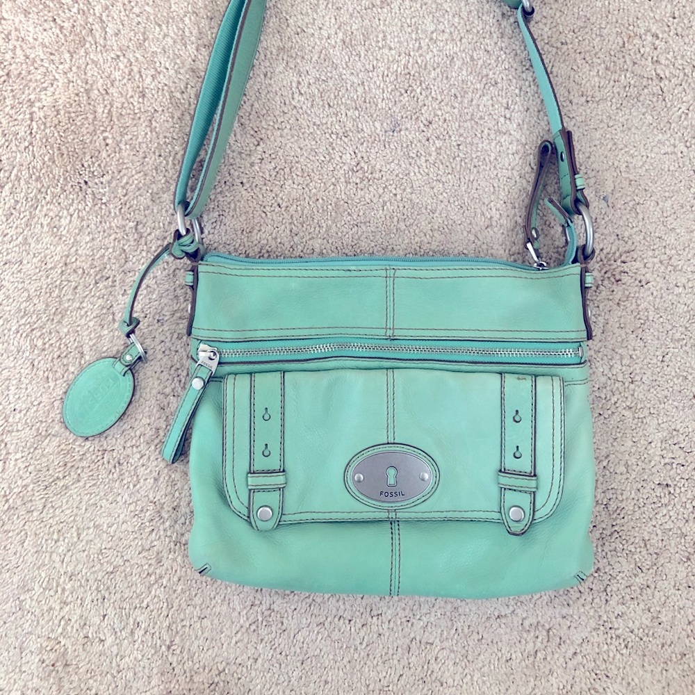 Fossil, real leather, shoulder bag in mint green